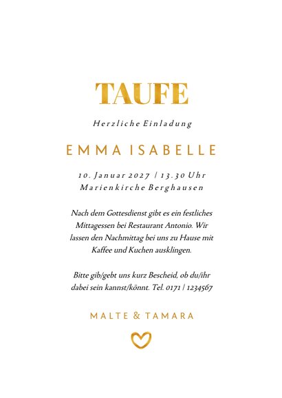 Foto-Taufeinladung Goldakzente 3