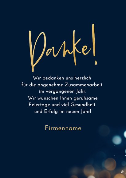 Foto-Weihnachts-Dankeskarte dunkelblau 'Danke!' Bokeh 3