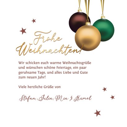 Foto-Weihnachtskarte drei Weihnachtskugeln 3