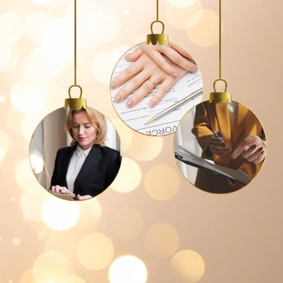 Foto-Weihnachtskarte Firmenlogo Lichtpunkte beige 2