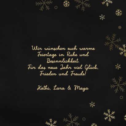 Foto-Weihnachtskarte goldene Schneeflocken Schleife 3