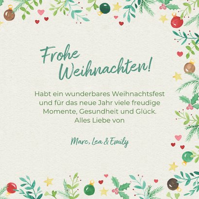 Foto-Weihnachtskarte Weihnachtszweige & Kugeln 3