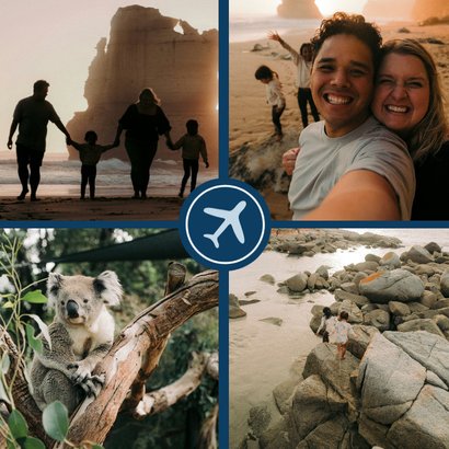 Fotocollage Australien Urlaubskarte Flugzeug auf Blau 2