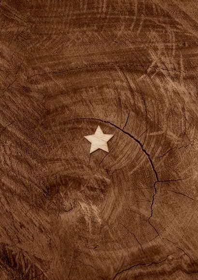 Fotocollage Weihnachtsbaum mit Stern in Holzoptik Rückseite