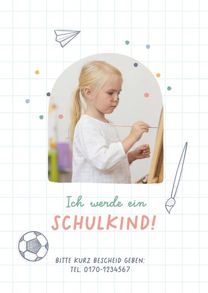 Fotokarte Einladung Einschulung Regenbogen & Doodles 2