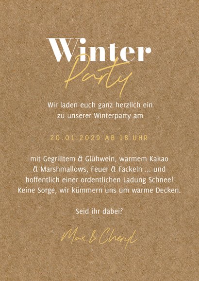 Fotokarte Einladung Winterparty mit Schneeflocken 3