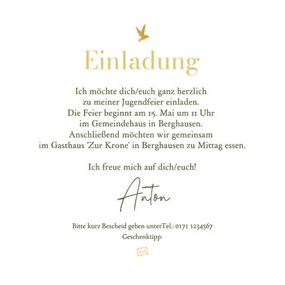 Fotokarte Einladung zur Jugendweihe Baum & Vogel 3