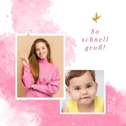 Fotokarte Einladung zur Jugendweihe rosa Aquarell 2