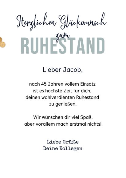 Fotokarte Glückwunsch zum Ruhestand blau mit gold Konfetti 3