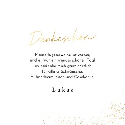 Fotokarte Jugendweihe Danksagung Goldschrift & Sprenkel Rückseite