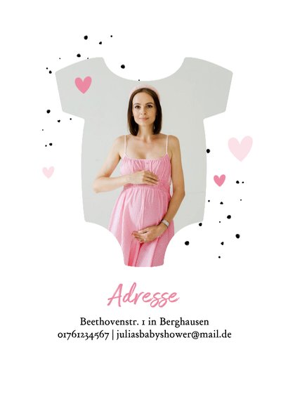 Fotokarte Strampler Babyshower rosa Herzchen Einladung 2