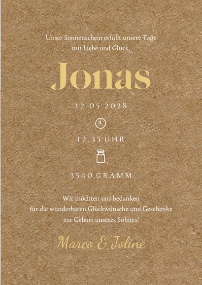 Fotokarte zur Geburt Kraftpapier & Gold 3