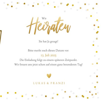 Fotokarte zur Hochzeit Save-the-Date Goldtext 3