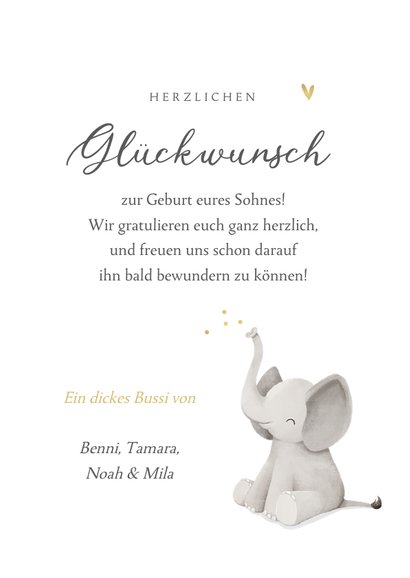 Geburt Glückwunschkarte Kranz mit Elefant 3