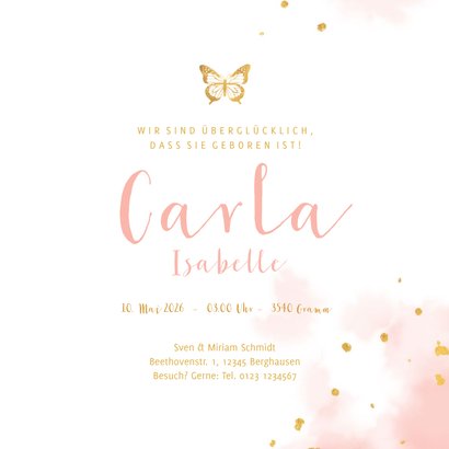 Geburtskarte Aquarell Schmetterling Foto innen 3
