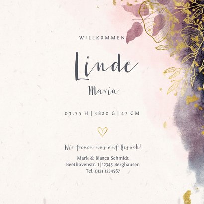 Geburtskarte botanisch Aquarelloptik rosé 3