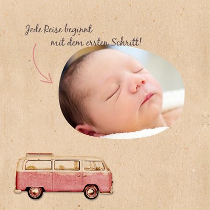 Geburtskarte Bulli Kraftpapier rosa Foto innen 2