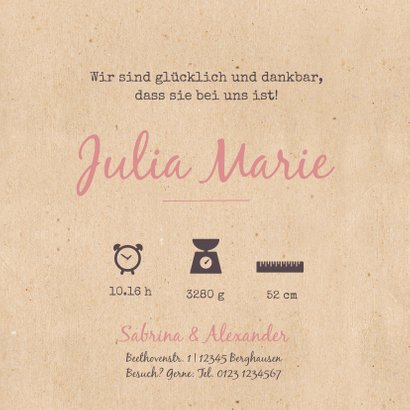 Geburtskarte Bulli Kraftpapier rosa Foto innen 3