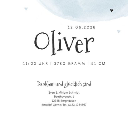 Geburtskarte Elefant Aquarell blau Foto innen 3