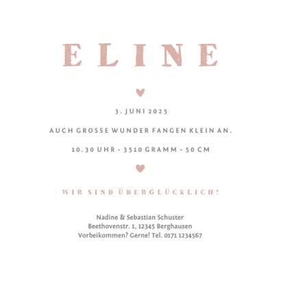 Geburtskarte Elefanten Foto rosa innen 3