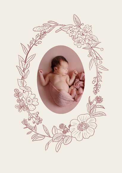 Geburtskarte Foto in Blumenkranz rosé 2