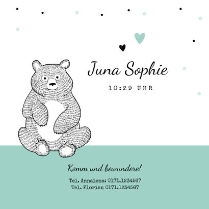 Geburtskarte für einen Zwilling Bären schwarzweiß 3