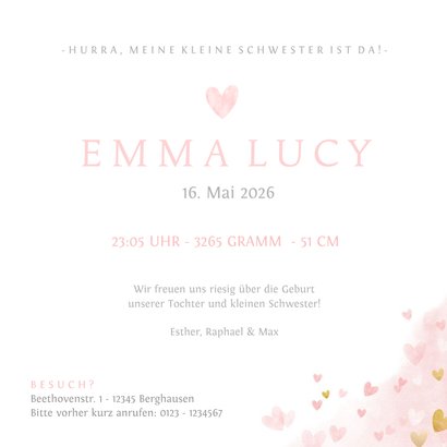 Geburtskarte Großer Bruder kleine Schwester Herzen 3