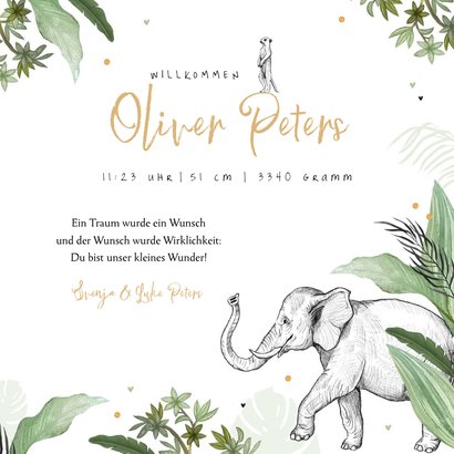 Geburtskarte grün Dschungel Tiere und Konfetti 3
