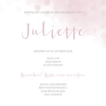 Geburtskarte hellrosa Wasserfarbe und Punkte 3
