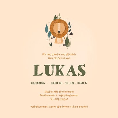 Geburtskarte Kleiner Löwe Foto innen 3