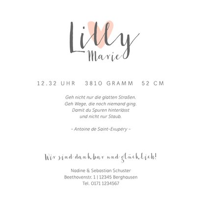 Geburtskarte mit Foto in Herzform & kleinen Herzchen 3