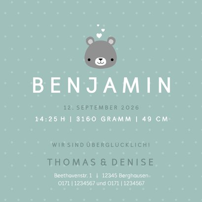 Geburtskarte mit kleinem Bär und Foto innen 3