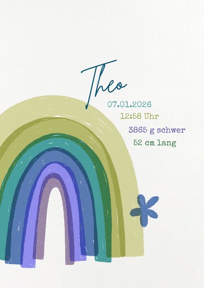 Geburtskarte Regenbogen blau Baby 2