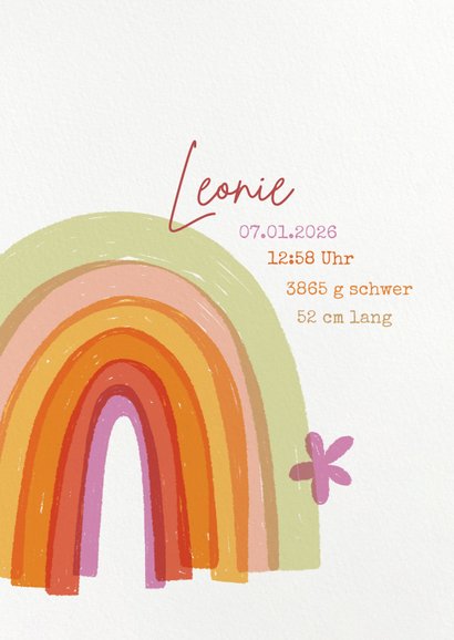Geburtskarte Regenbogen pink Baby 2