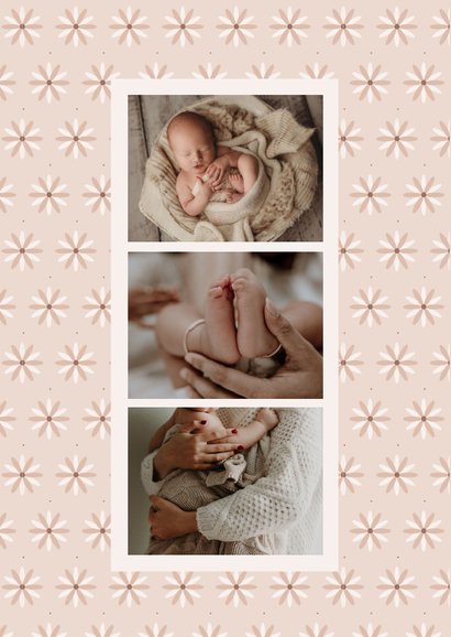 Geburtskarte zur Adoption beige Sternblumen & Fotos 2