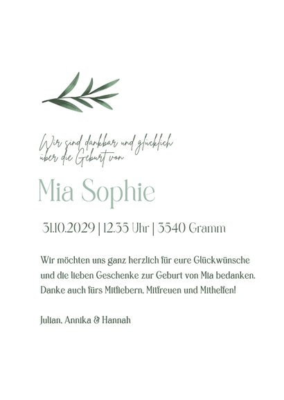 Geburtskarte Zweige und Foto grafisch 3