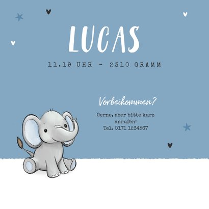 Geburtskarte Zwilling Elefanten blau 2