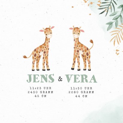 Geburtskarte Zwilling Giraffenkinder botanisch 3