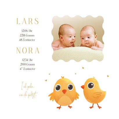 Geburtskarte Zwillinge Küken mit Fotocollage & Golddruck 2