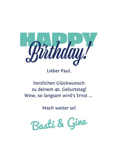 Geburtstag Glückwunschkarte 40 Foto in Weinglas 3