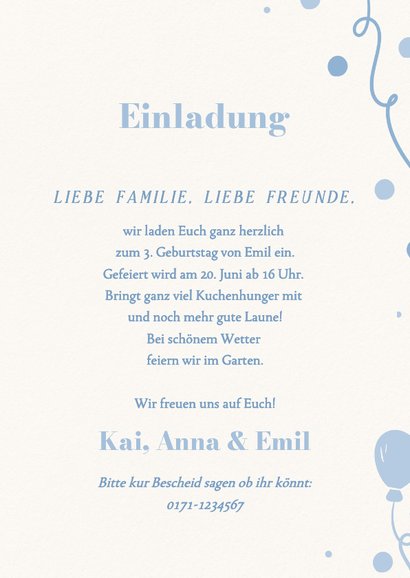 Geburtstagseinladung 1 Jahr Fotokarte Luftballons in Blau 3