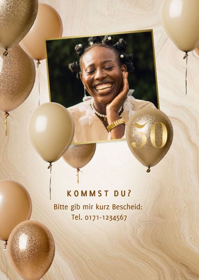 Geburtstagseinladung 50. Geburtstag Gold Glitzer mit Foto 2