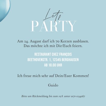 Geburtstagseinladung blaue Ballons & Fotos 3