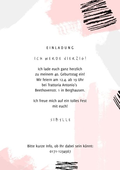 Geburtstagseinladung Foto und rosa Farbstreifen 3
