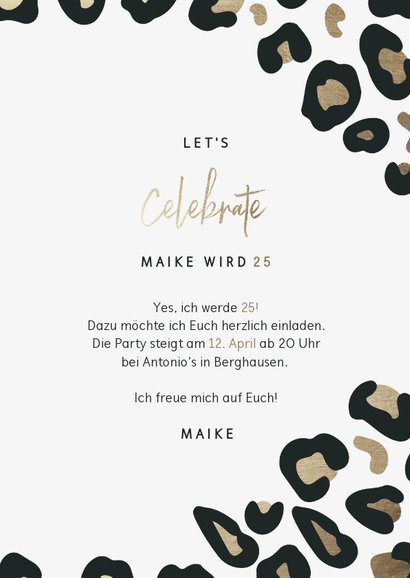 Geburtstagseinladung 'Let's celebrate' mit Leopardenprint 3