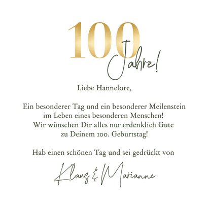 Geburtstagskarte 100. Geburtstag Blumenmuster Goldoptik 3