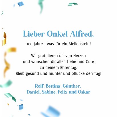 Geburtstagskarte 100 Jahre Luftballons blau und grün 3