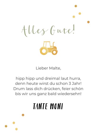 Geburtstagskarte 3. Geburtstag mit Trecker 3
