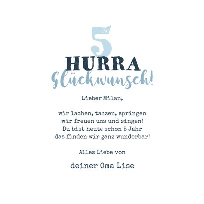 Geburtstagskarte 5. Geburtstag 'Hai Five' 3