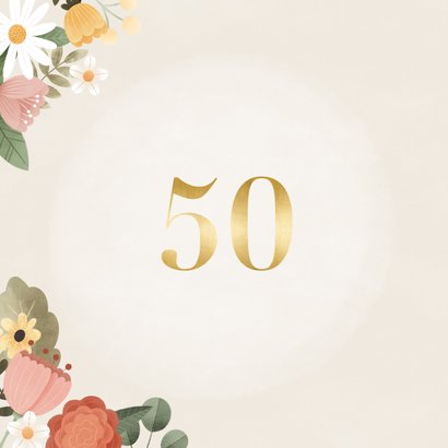 Geburtstagskarte 50. Geburtstag bunte Blumen 2